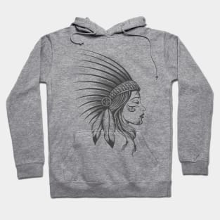 Girl Face in Indian Tribe Feather Bonnet with Warrior Makeup Hoodie